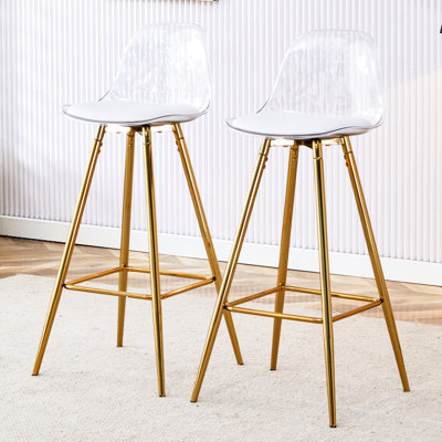 Modern Upholstered Bar Seats With Metal Supports - White + Gold, 15" D X 13" W 38" H, 9.42 Lb, Water- Surface, Quick Setup For Different Areas Chic Base Chairs 15 In. Depth 13 Width 38 Height, Lbs,