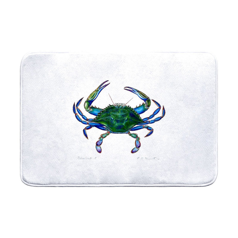 Tapis de bain bleu - crabe bleu, L 36 po x l 24 po, Blanc
