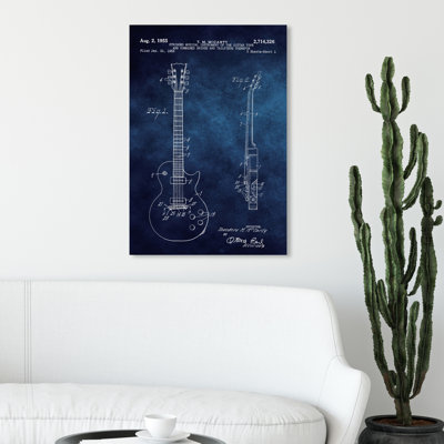 «Gibson Les Paul Guitar 1955 Blue Chalkboard», impression encadrée