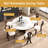 Modern Marble Dining Table, Sintered Stone Round Dining Table With Solid Wood Walnut Base, Sturdy Cross Design-1153561540