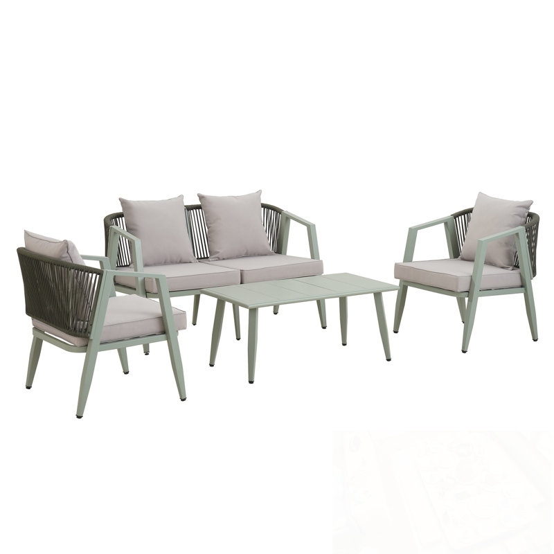 4 pièces Dawes avec 2 chaises et coussin moelleux, Gris clair