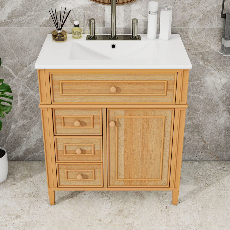 Meuble-lavabo de salle de bain avec lavabo, 2 tiroirs à fermeture en douceur et 1 porte à fermeture en douceur, Bois, 30"