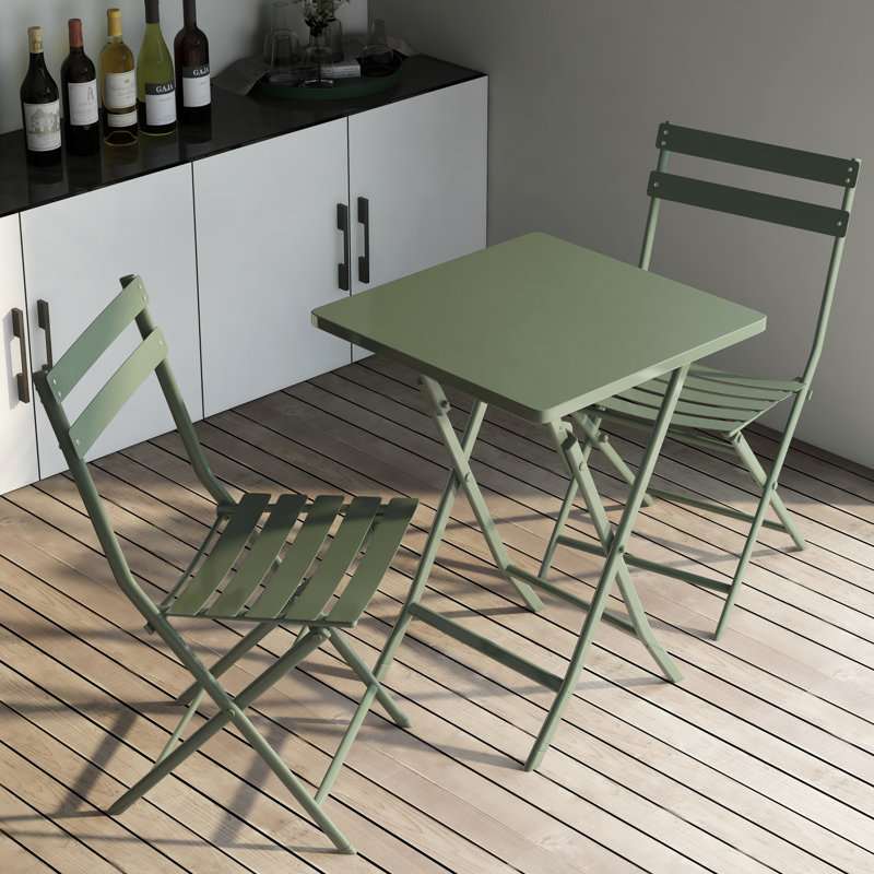 Ensemble bistro 3 pièces pour table pliante et chaises Rous, H 28,35 po x L 21,65 po x l 21,65 po, Vert foncé 2