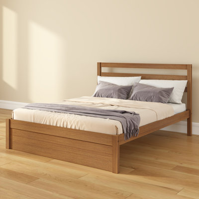 Bear Full Platform Bed with Slat Headboard, Embossed Pecan