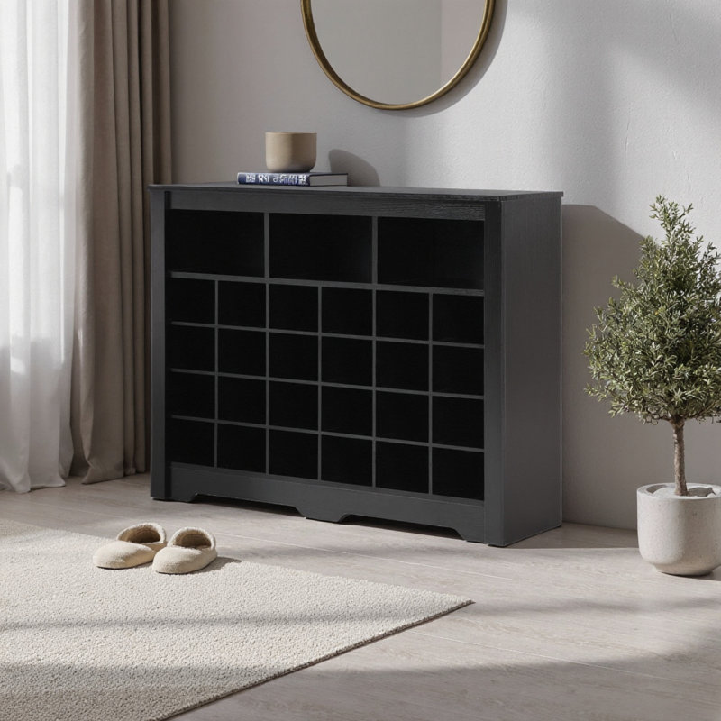 Armoire à chaussures pour 24 casiers avec rangement courbé et base polyvalente, Noir