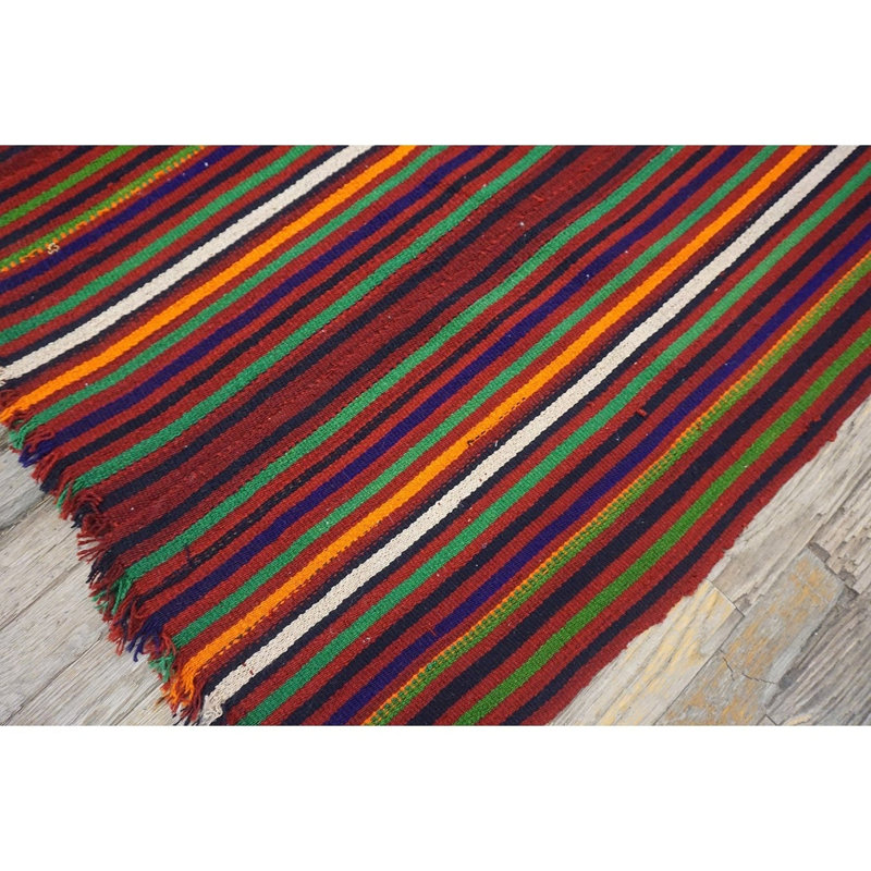 Multicolor Vintage Mid-century Modern Stripe Handwoven Turkish Kilim Small Rug 4'0" x 6'0" Area Rug
