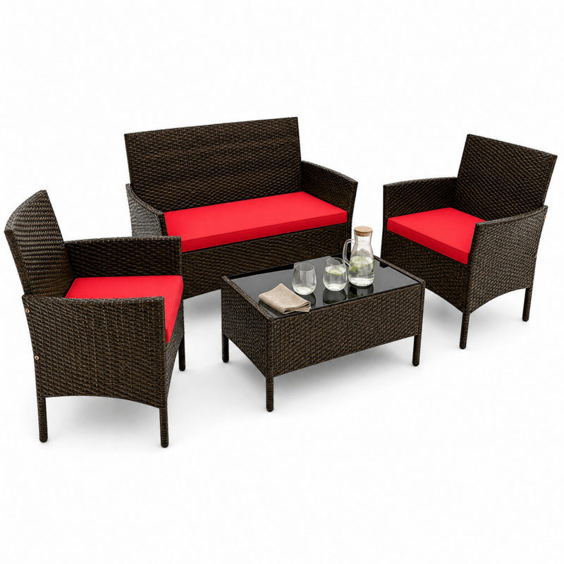Jasmin - Person Patio Conversation Set with Cushions, Red