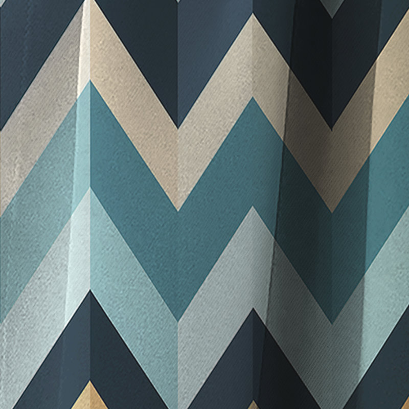 Chevron géométrique bleu et beige - Rideau à chevrons - Rideau occultant - 1 panneaux, L 52 po x L 108 po