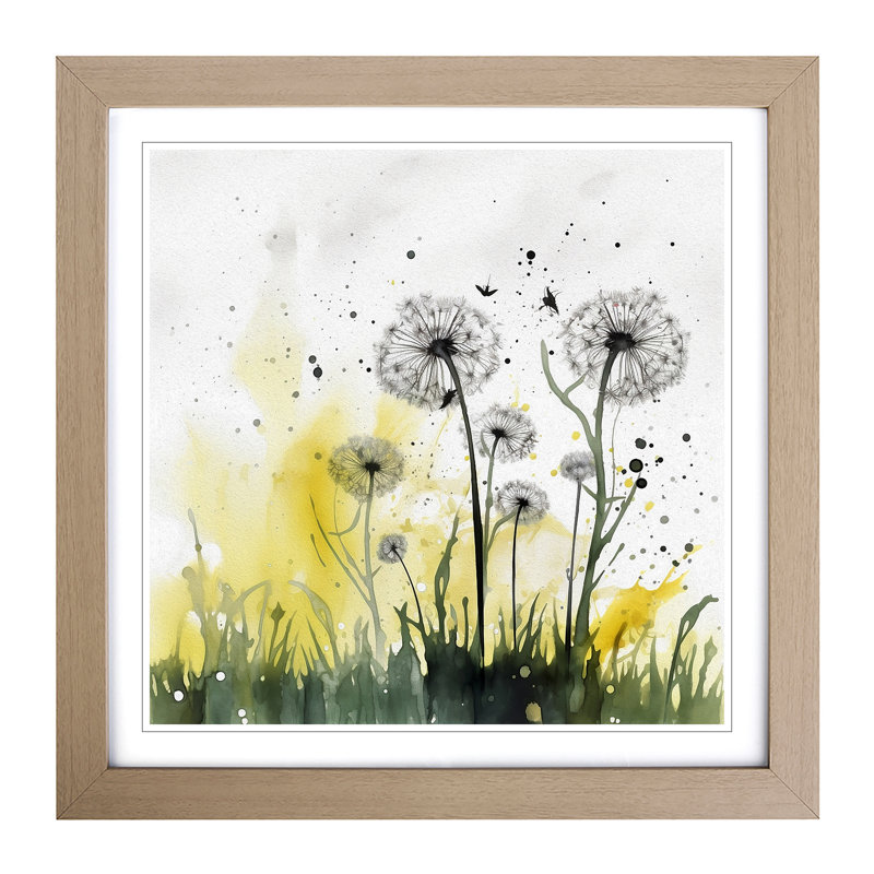 Dandelion Splatter Art No.1 - Framed Print, Oak