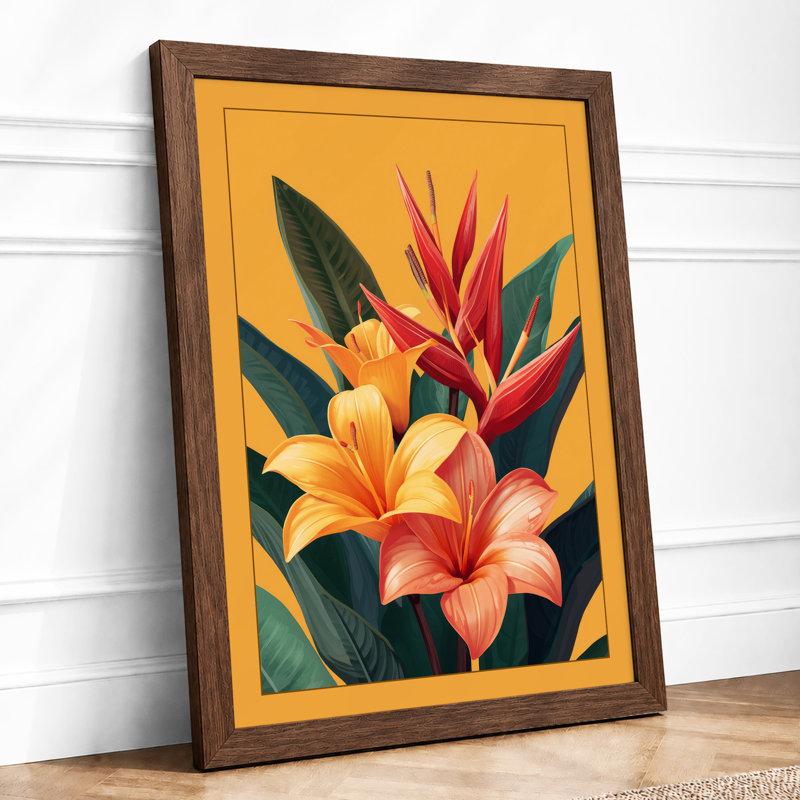 Tropical Blooms Botanical - Framed Print, A3 - 42.0 x 29.7 cm, Walnut