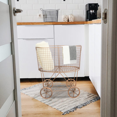 Metal Rolling Laundry Cart with Rack Copper