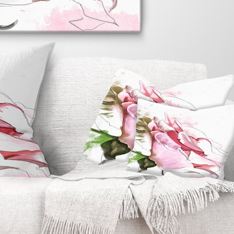 Floral Rose Illustration Pillow, Rectangle, 12" x 20"
