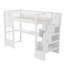 Lit mezzanine avec escalier de rangement, bureau intégré, étagères ouvertes, panneau de fenêtre décoratif, bande lumineuse DEL et port de chargement USB-662385431-662385433