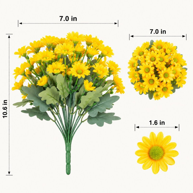 Bouquets de chrysanthèmes artificiels d'extérieur pour jardinières, jaunes, lot de 6