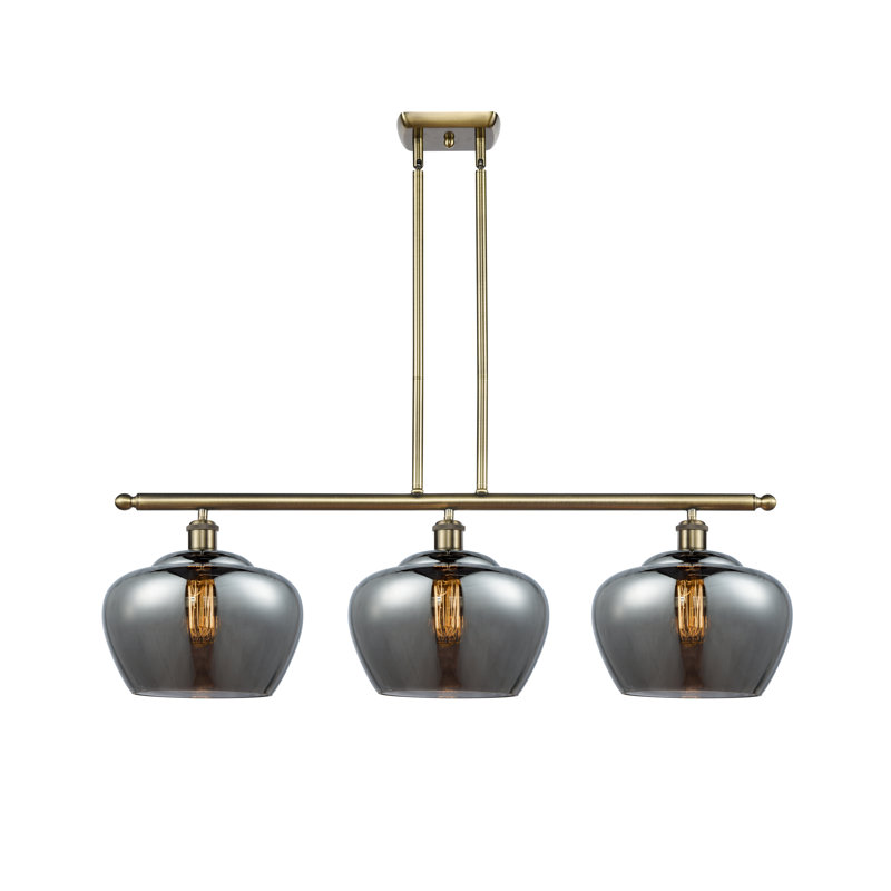 3 - Light Kitchen Island Pendant, Plated Smoke, LED