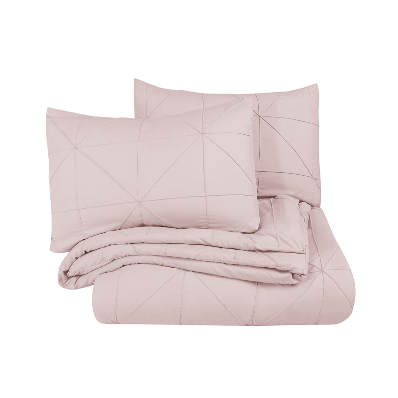 Ensemble d'édredon en microfibre Hartford Pintuck, Édredon pour très grand lit + 2 taies décorativ, Rose