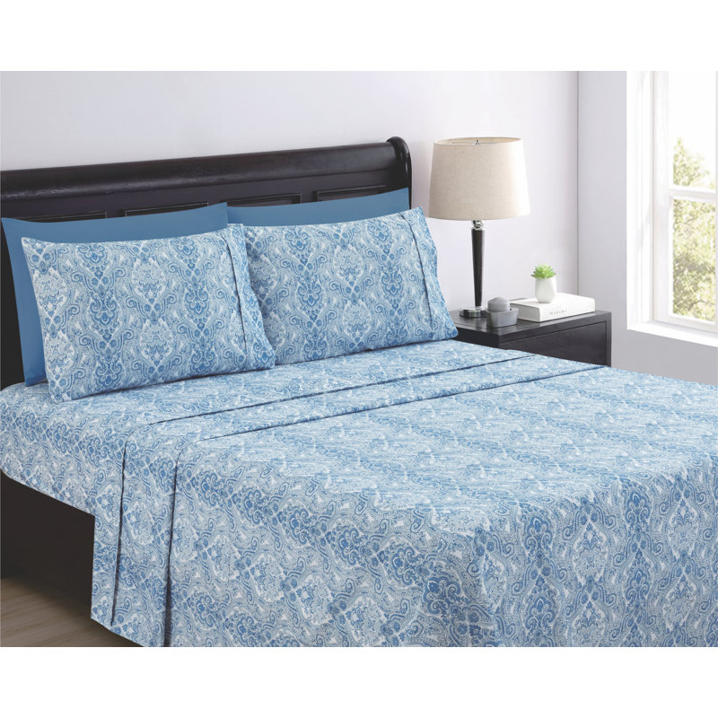  Ensemble de draps en microfibre à motif cachemire, Bleu cornet, Très grand