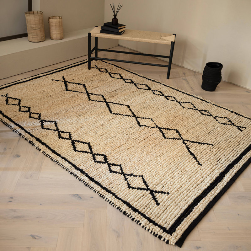 Adib Bleach Jute Area Rug, Rectangle 200 x 300 cm, Beige/Black