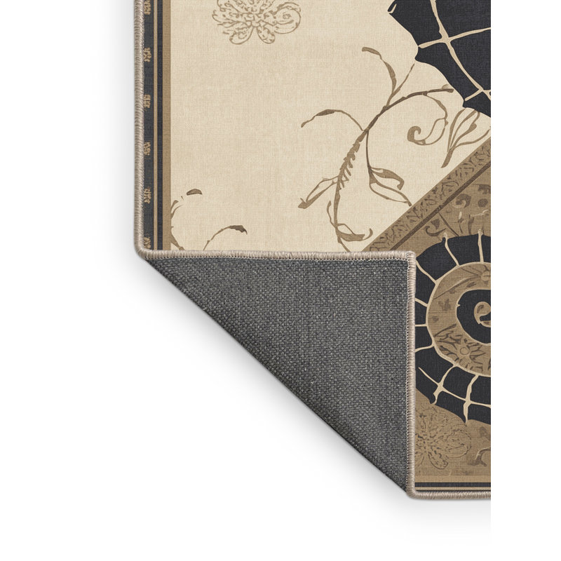 Soft Plush Abson Seahorse Classic Oriental Area Rug in Beige – Beige Binding, 8x10