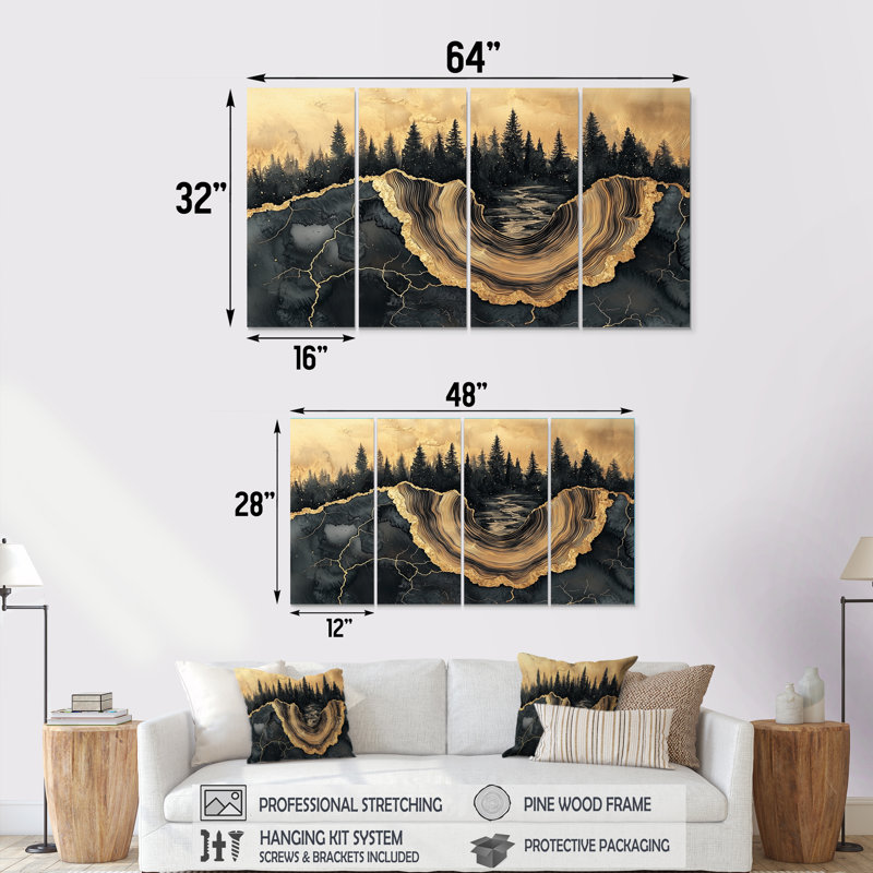 Forêt forêt de cristal onyx noir V - Art mural forêt - Art mural traditionnel, H 28 po x l 48 po, 4