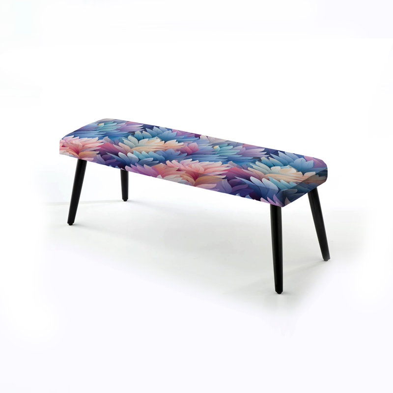 Motif de chevron bleu et rose avec fougères mystiques - banc noir rembourré floral