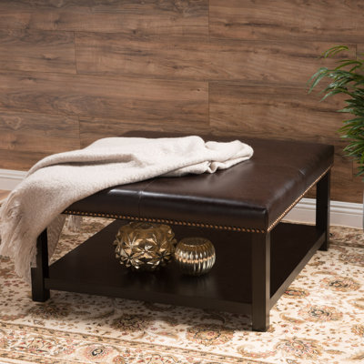 Table basse brun foncé avec capacité de rangement, base en bois de bouleau, 34,95 po de profondeur x 34,76 po de largeur et 18,48 po de hauteur