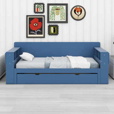 Lit de jour avec bureau amovible, tiroirs de rangement et table d'appoint hydraulique