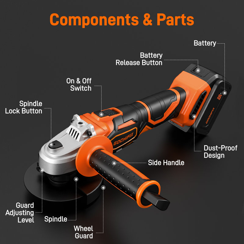 Cordless Brushless Angle Grinder Ergonomic Handle Dust-Proof Design with Grinding