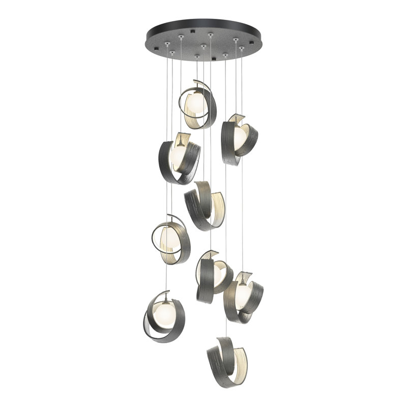 Luminaire suspendu géométrique à 9 lumières Riza, H 80 po x l 21,1 po x P 21,1 po, Fer naturel
