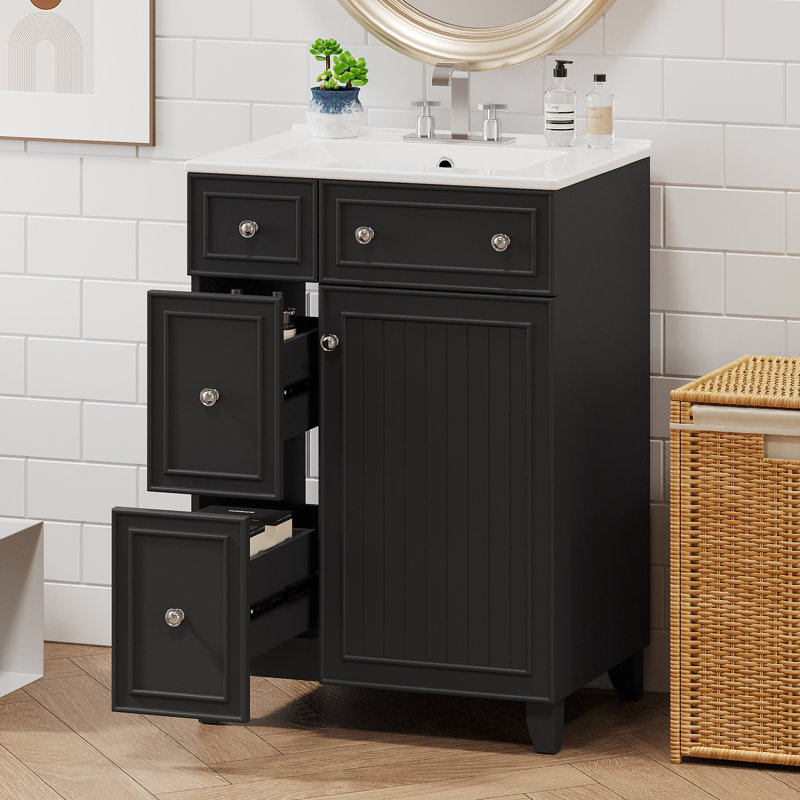 Meuble-lavabo de salle de bain 24 po - et meuble-lavabo pratique en céramique 24 po, Noir