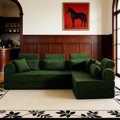 L Shape Modular Sectional Sofa, Compressed Sectional Sofa Modern Minimalist Style Corduroy Couch,Unfold Into A Bed, Bedroom, Comfy Compressed Sofa Couch Space-Efficient Design