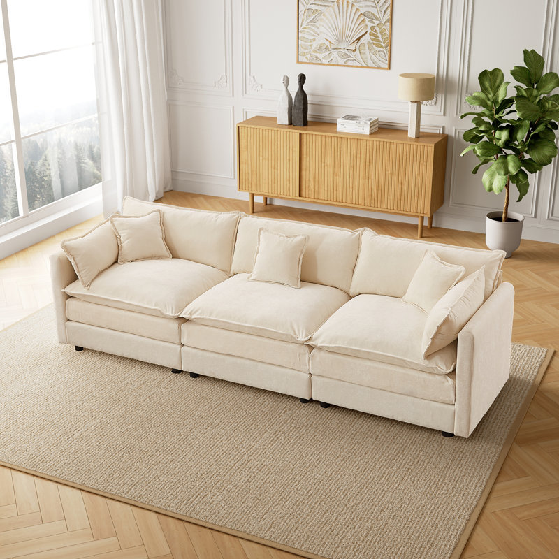 3 Seater Chenille Sofa, Beige