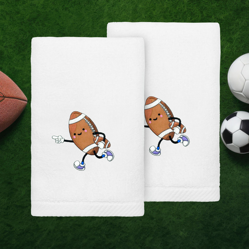  Ensemble de 2 essuie-mains de football brodés 100% coton turc (ensemble de 2), Blanc