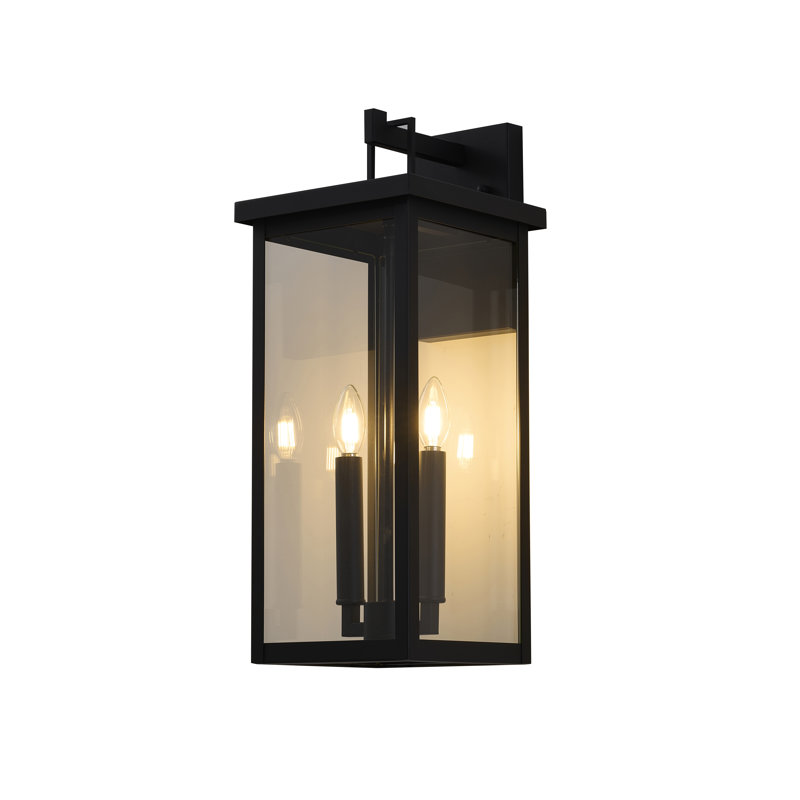 Applique murale d'extérieur 2 lumières noir mat avec abat-jour en verre transparent