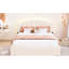 Upholstered Bed With Drawer And Attractive Stripe Headboard Beige Fleece Functional Led Frame