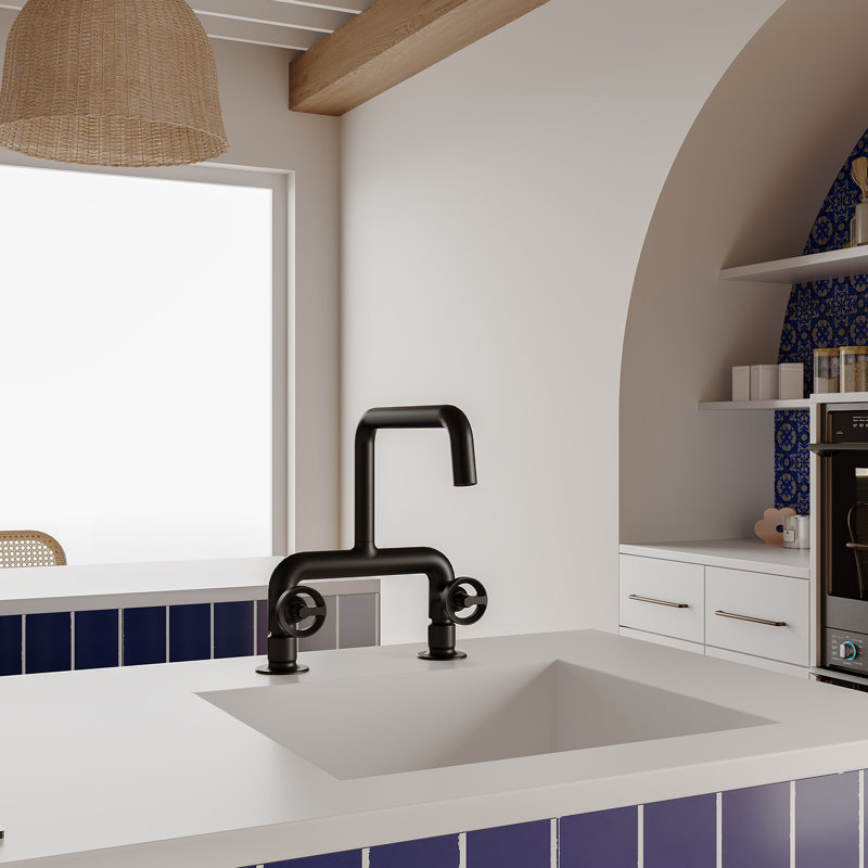 Double Handle 2-Holes Deck Mount Modern Standard Kitchen Faucet, Matte Black