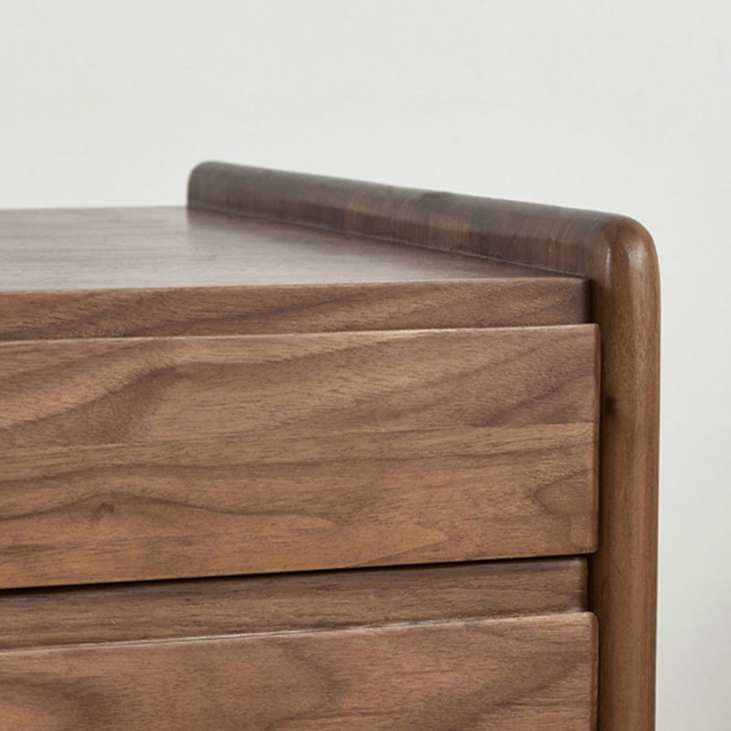 Table de chevet rétro en bois massif brun + 3 tiroirs