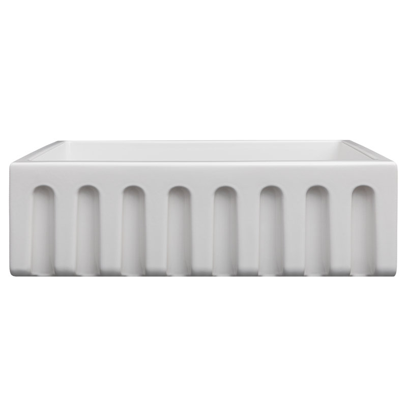 Fireclay Venice Front Reversible 33" L x 18" W Farmhouse/Apron Kitchen Sink with Accessories, White Gloss