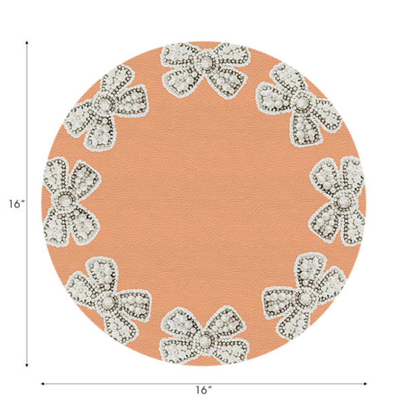 Bow Vegan Leather Round Pebble Placemat, Peach