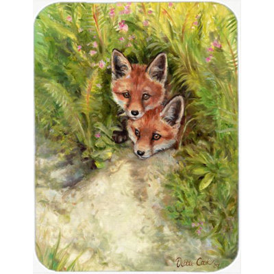 Caroline's Treasures Fox Cubs Peepers Glass Cutting Board