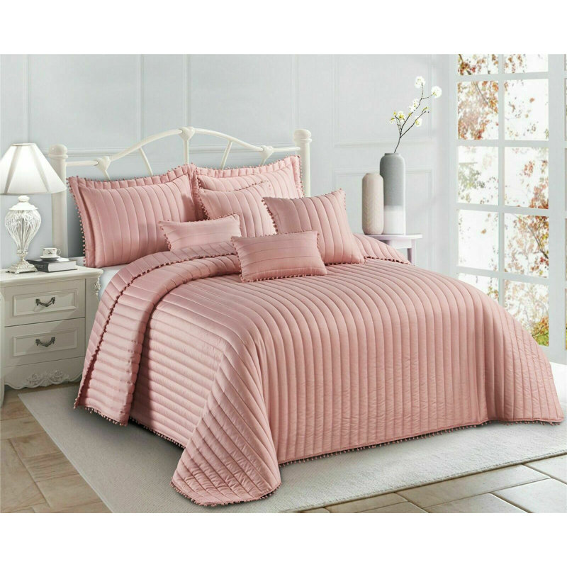 Willmot Microfibre Bedspread Set, 185 x 240 cm Bedspread - 1 Pillowcase, Pink