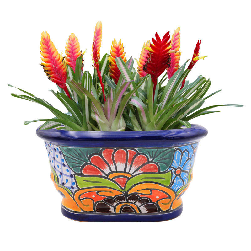 Talavera Ceramic Pot Planter, 5'' H x 12'' W x 5'' D