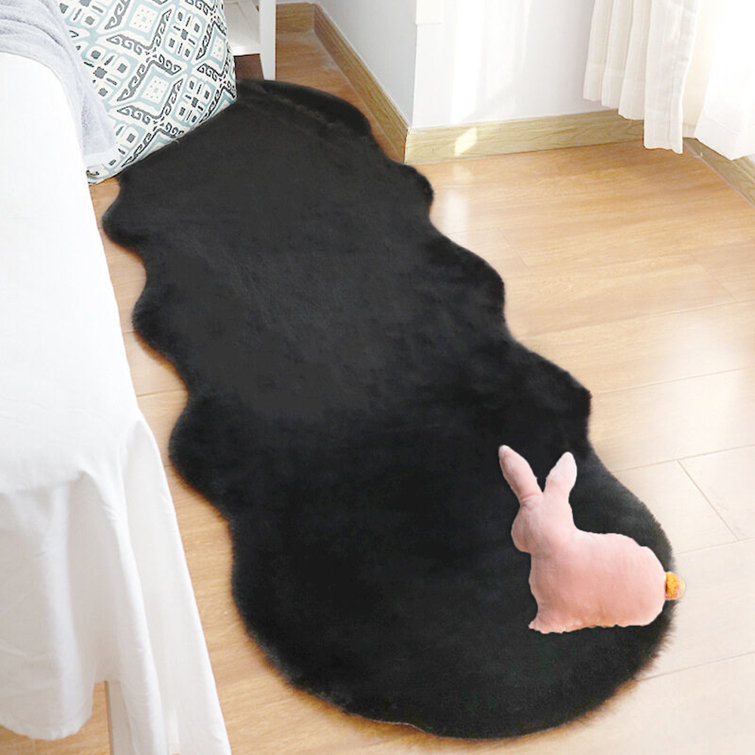 Black Novelty Faux Rabbit Fur Rug Luxury Soft Thicken Faux Fur Rug Carpet for Bedroom Living Room