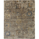 Stigall Hand Knotted Wool Area Rug in Brown