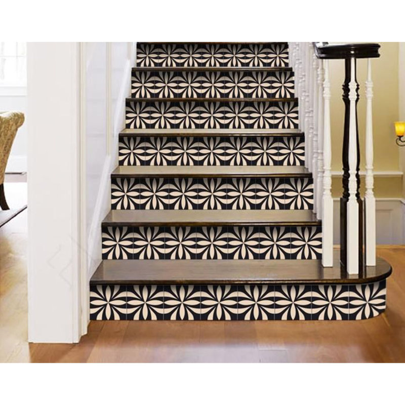4" X 4" Intertwined Black And Cream Peel And Stick Removable Tiles, 4" H x 4" W x 0.1" D