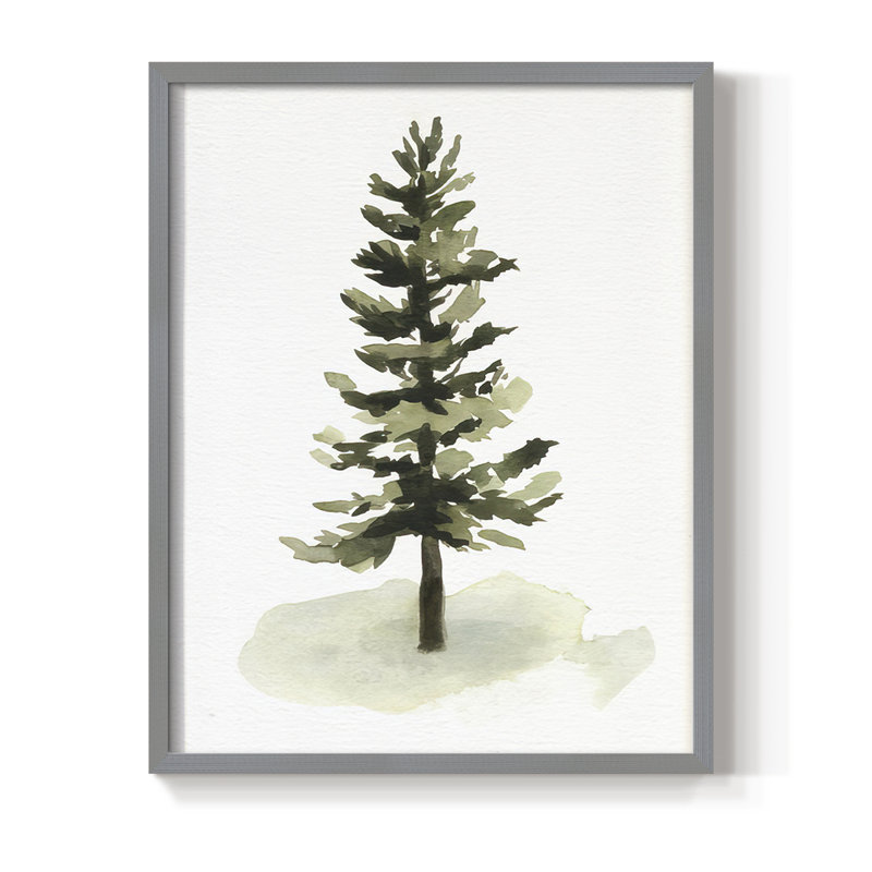Aquarelle pin II, reproduction encadrée - bois massif, Gris, H 21 po x l 17 po