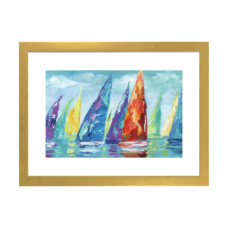 Reproduction d’art sur toile Fine Day Sailing II par Nan, Blanc, H 24 po x l 32 po x P 1 po, Papier encadré doré