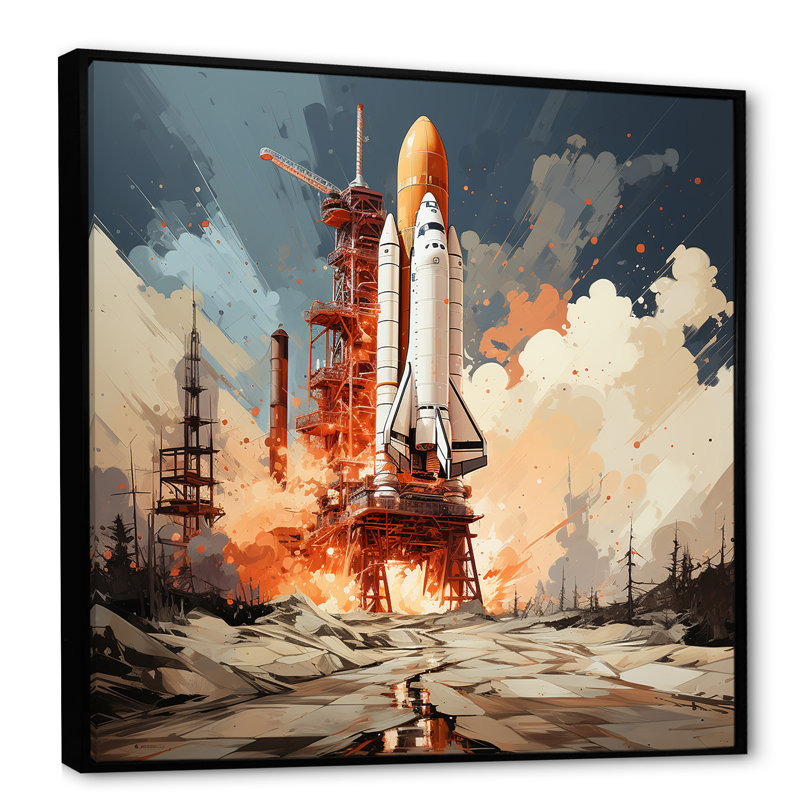 Lancement de la Navette spatiale moderne, H 24 po x l 24 po x P 1 po, Cadre flottant noir