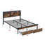 Base de lit plateforme grand en métal avec tête de lit en bois et pied de lit USB, station de charge, 2 tiroirs, rangement, lumières DEL, aucun sommier requis, assemblage facile-2092682004