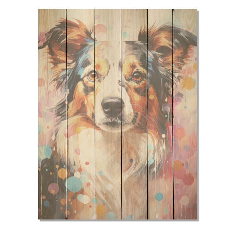 Portrait de collie ludique - Art mural en bois de chien sur bois de pin naturel, H 20 po x l 10 po